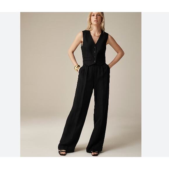 NWT J CREW Black Hi Waist Wide Leg Cupro Viscose Trouser 14 - Picture 1 of 9